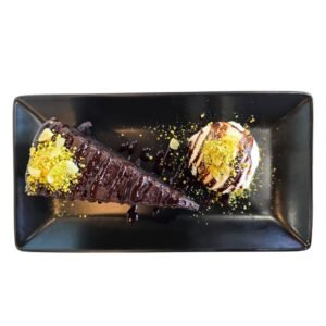 Chocolate cake with vanilla ice cream